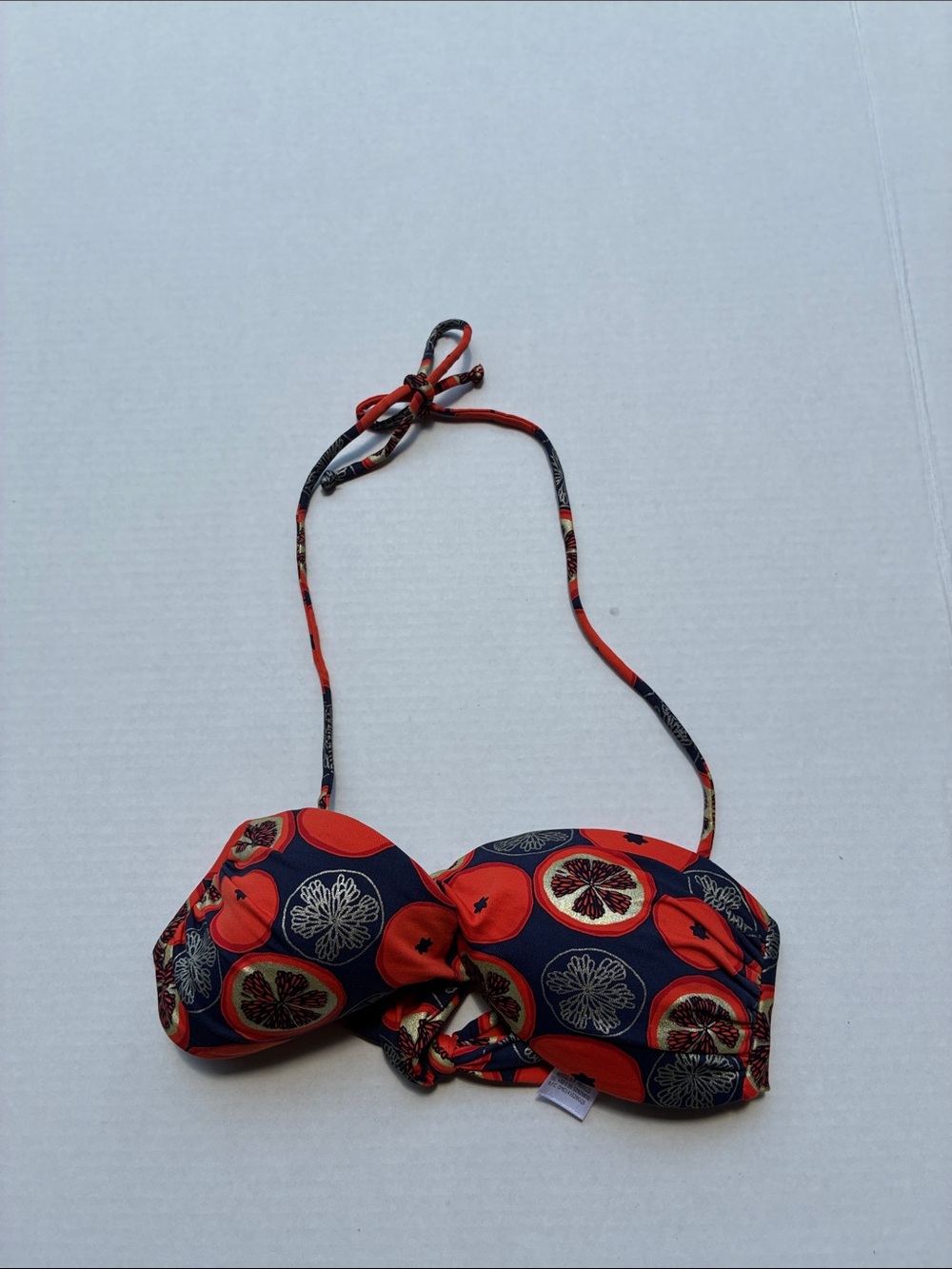 OndadeMar Navy and Red Bandeau Bikini Top with Citrus Print